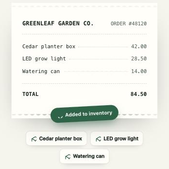 A forwarded store receipt with each line item added to an EcoHome inventory